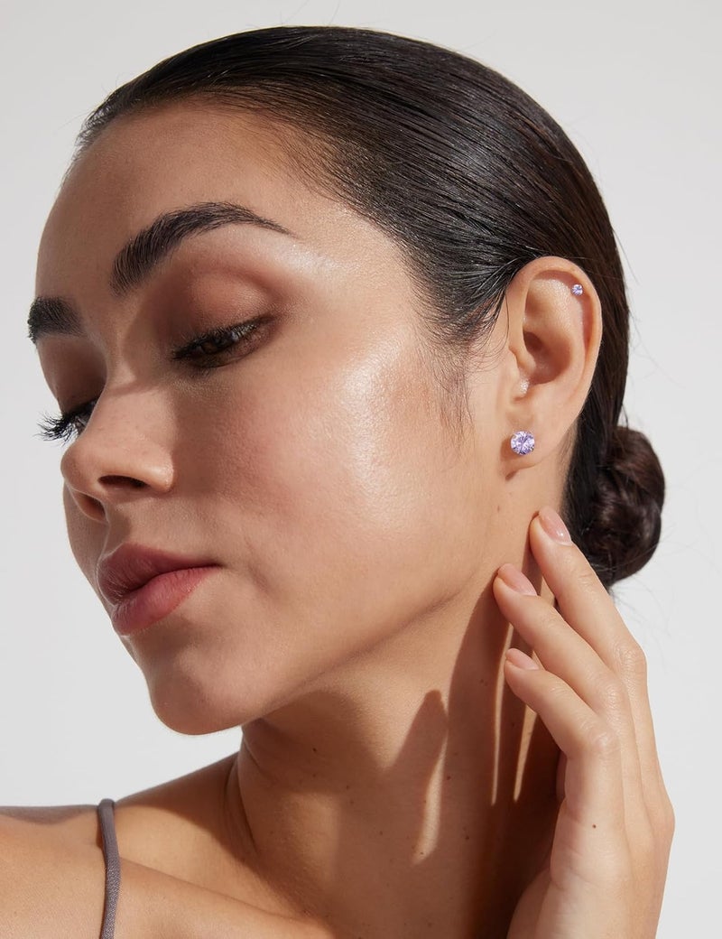 WSSXC 6 Pairs Stud Earrings Set, Hypoallergenic Cubic Zirconia 316L Earrings Stainless Steel CZ Earrings 3-8mm (Steel color) - Image 3