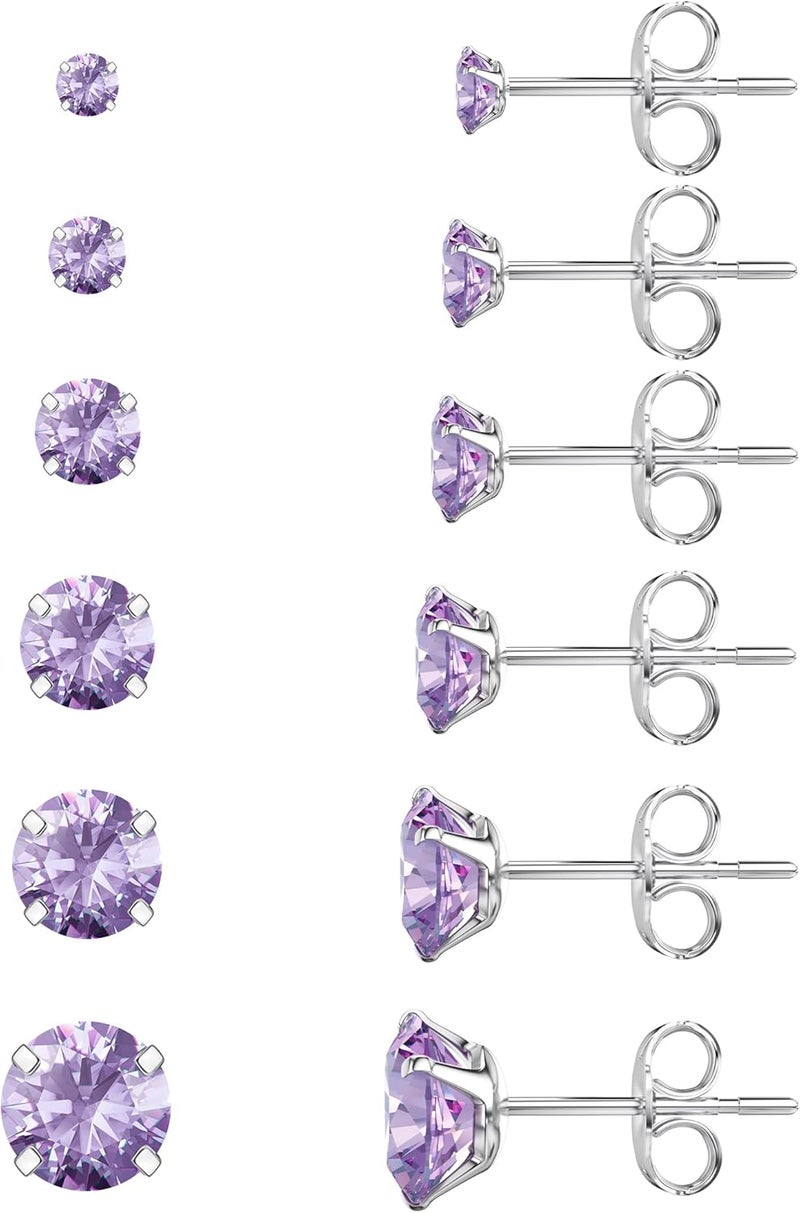 WSSXC 6 Pairs Stud Earrings Set, Hypoallergenic Cubic Zirconia 316L Earrings Stainless Steel CZ Earrings 3-8mm (Steel color) - Image 1