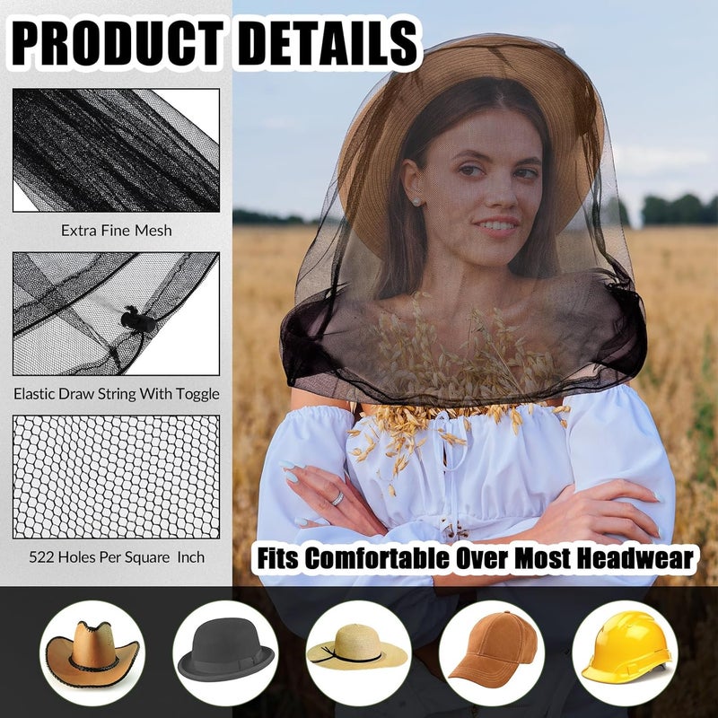 Hestya 6 Pack Mosquito Head Net Bug Head Net Insects Mesh Head Net for Outdoor Face Neck Head Protecting - Image 2