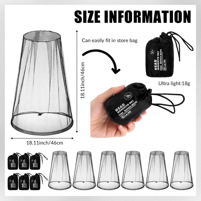 Hestya 6 Pack Mosquito Head Net Bug Head Net Insects Mesh Head Net for Outdoor Face Neck Head Protecting - Image 3