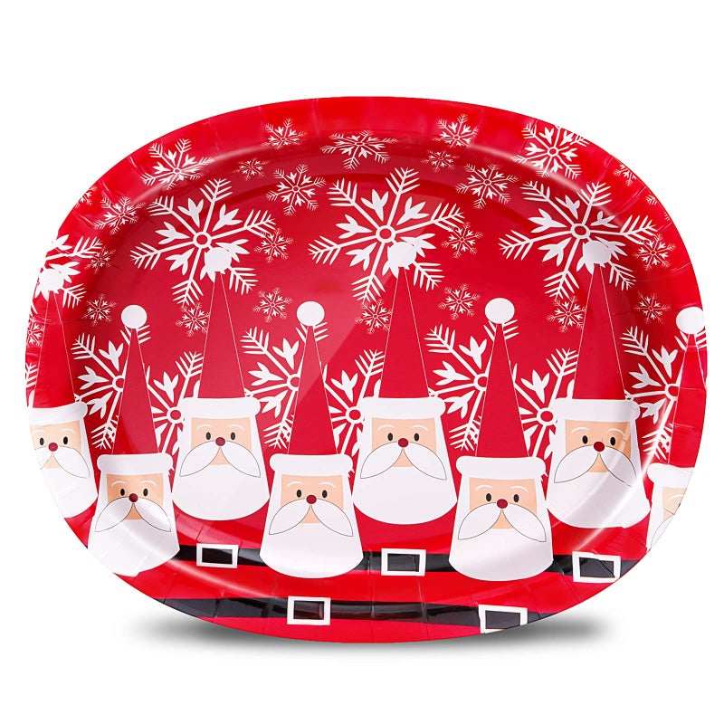 Tyzarglef 50 Count Christmas Oval Paper Plates 10 x 125 Large Disposable Dinner Serving Platters for Holiday Xmas Dinnerware Table Decorations