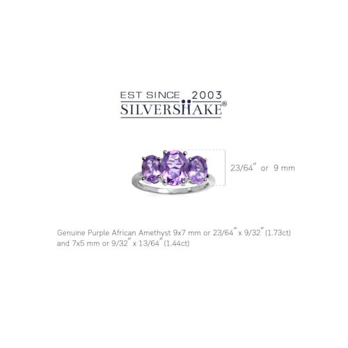 Silvershake خاتم فضة 925 بحجر الأميثيست الأفريقي الطبيعي بشكل بيضاوي 3.17 قيراط و3 أحجار بحجم 8 - Image 2