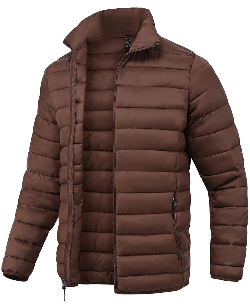SPOSULEI Mens Puffer Down Jacket Quilted Winter Insulated Packable Jackets Coats Lightweight Water Repellent Outdoor Warm Ski Snow Jacket Outerwear Brown L