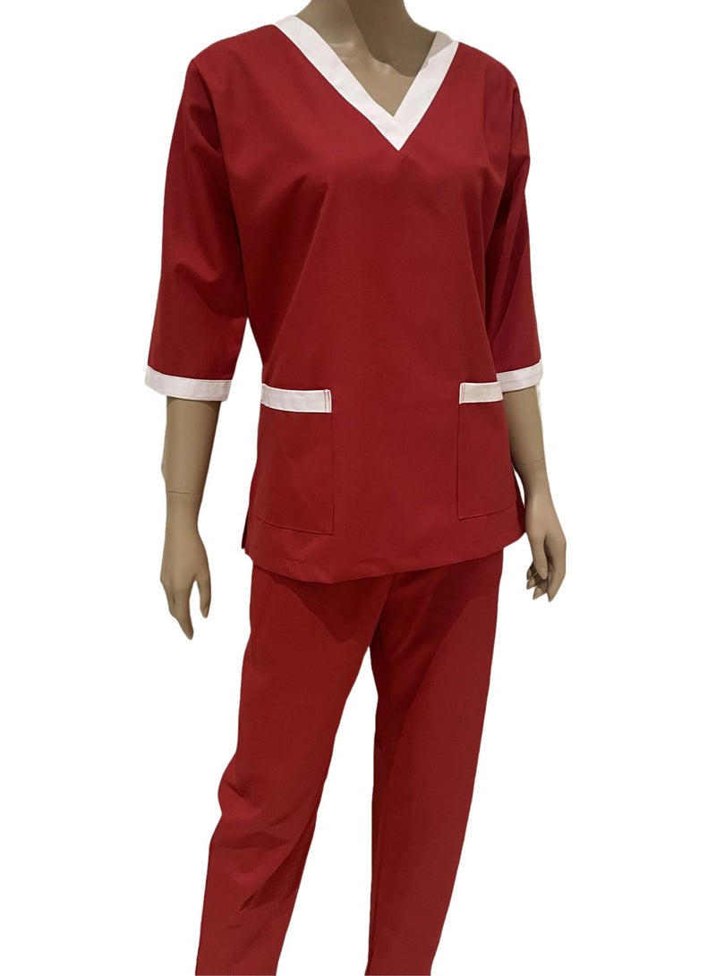 Rannah's Uniform Three-Quarter Sleeve Scrub Suit Red for Nurse Nanny Housekeeper - Image 5