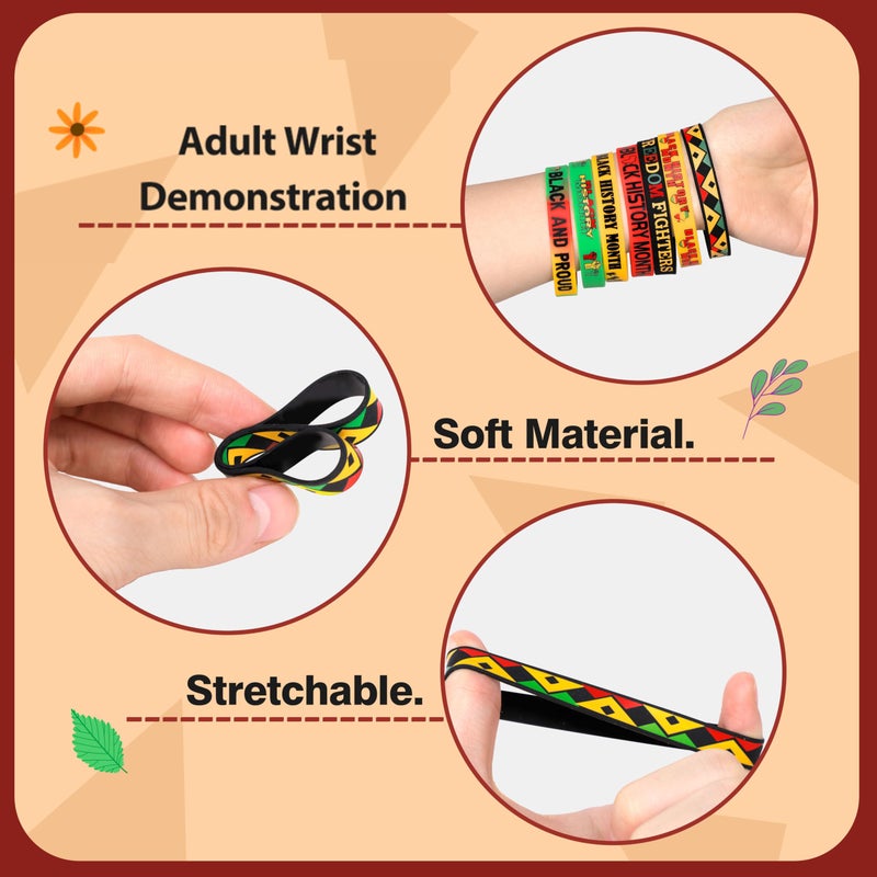 Moon Boat 144PCS Black History Month Decorations Bracelets: Silicone Rubber Wristbands Bulk Gifts African Party Favors - Image 5