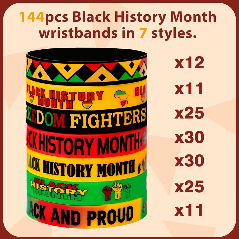 Moon Boat 144PCS Black History Month Decorations Bracelets: Silicone Rubber Wristbands Bulk Gifts African Party Favors - Image 4