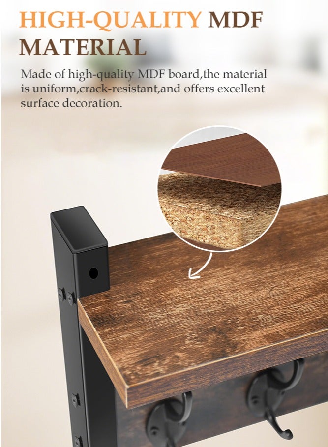 فورثكان علاقة حائط خشبية بستايل ريفي مع رف تخزين – منظم جداري للمدخل لتعليق المعاطف والمفاتيح والقبعات والحقائب - Image 5