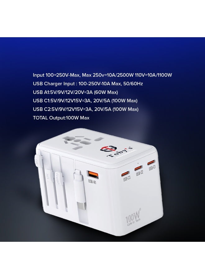 Toby's Toby’s 100W Universal Adapter, Worldwide Travel Plug Adaptor with USB A and 3 USB C Ports, International Travel Adapter for EU, UK, USA, AU, Power Socket Charger for Multi Countries - Image 4