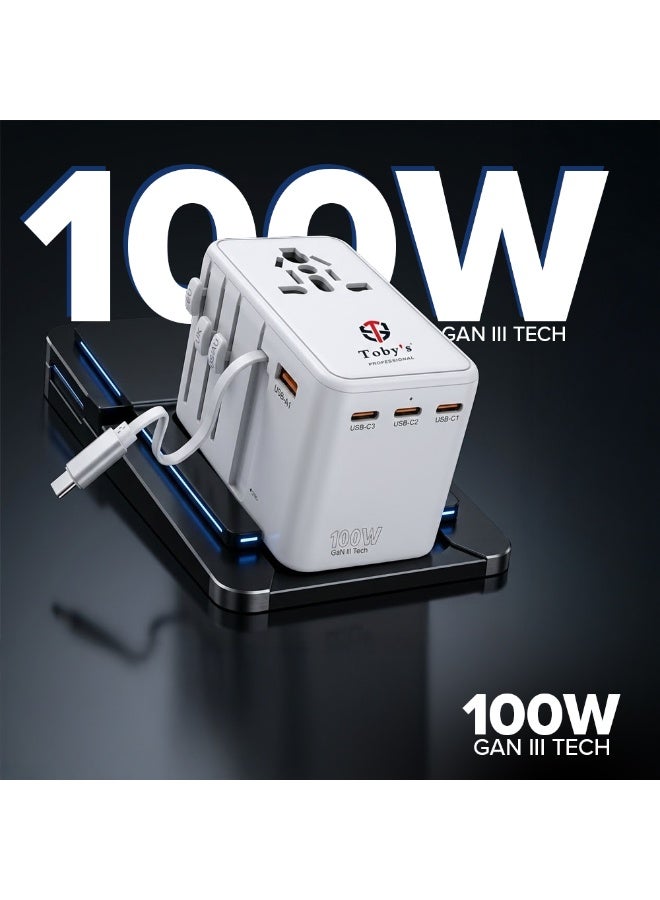 Toby's Toby’s 100W Universal Adapter, Worldwide Travel Plug Adaptor with USB A and 3 USB C Ports, International Travel Adapter for EU, UK, USA, AU, Power Socket Charger for Multi Countries - Image 2