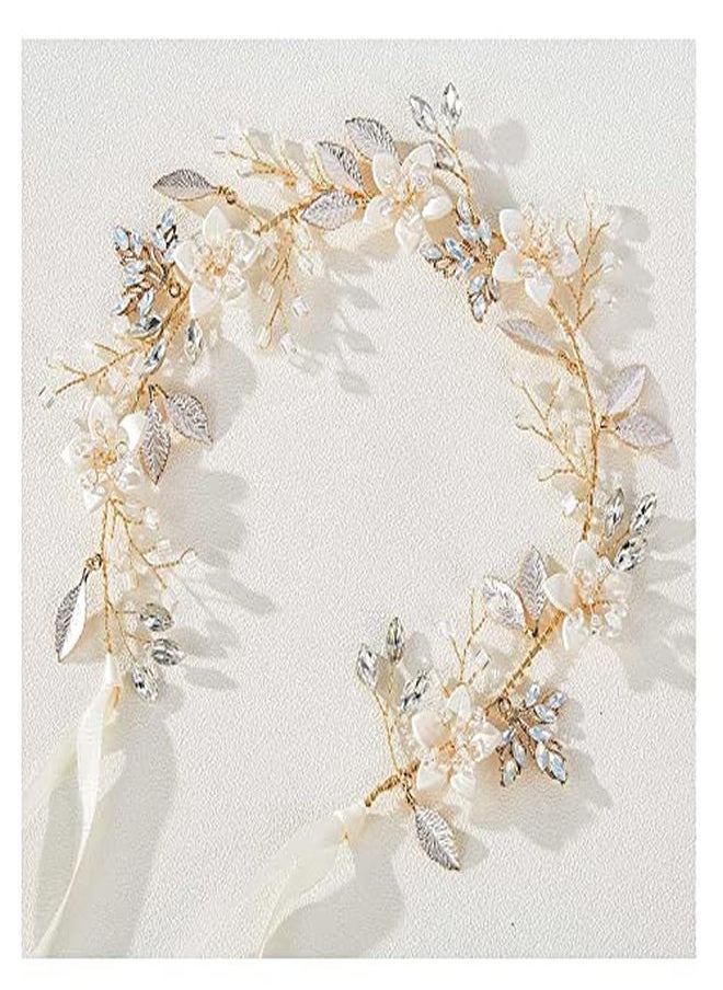 SWEETV - Handmade Bridal Headband Flower Wedding Hair Accessories For Brides Hair Pieces Gold Flower Girl Headpieces - Image 1