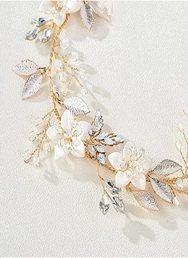 SWEETV - Handmade Bridal Headband Flower Wedding Hair Accessories For Brides Hair Pieces Gold Flower Girl Headpieces - Image 1