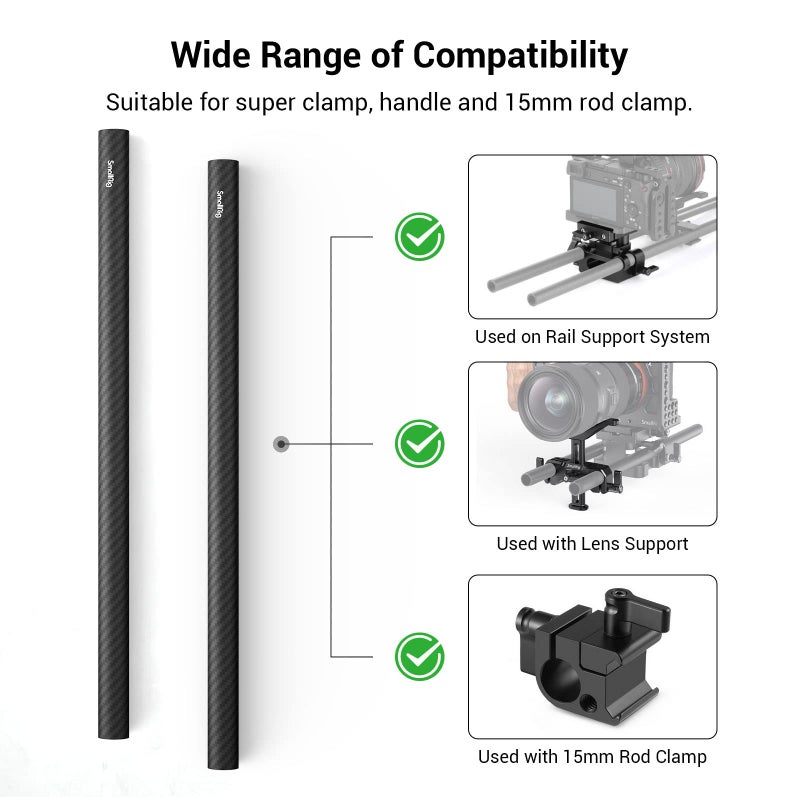 SmallRig 15mm Carbon Fiber Rod for 15mm Rod Support System (Non-Thread), 12 inches Long, Pack of 2-851 - Image 5