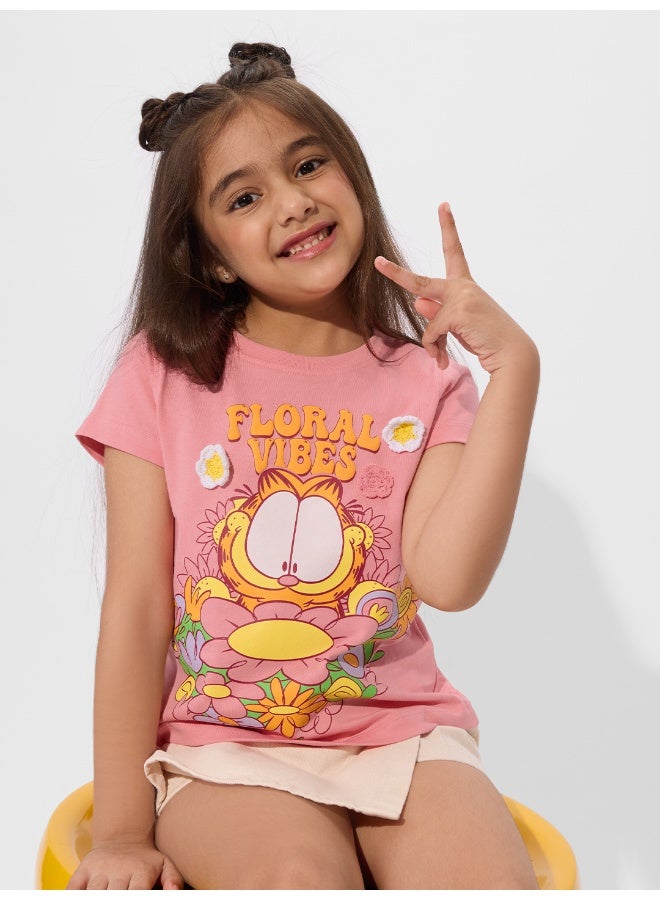 The Souled Store Garfield: Floral T-Shirt & Leggings Set for Kids - Image 1
