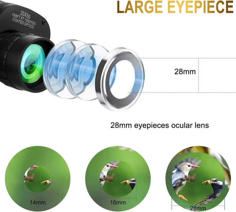 ETZIN Binoculars for Adults - 20x50 Roof Prism Binoculars with Smartphone Adapter Carry Case - BAK4 Prism FMC Lens with Low Light Vision - HD Powerful Boculars for Bird Watching, Hunting, Wildlife. - Image 5