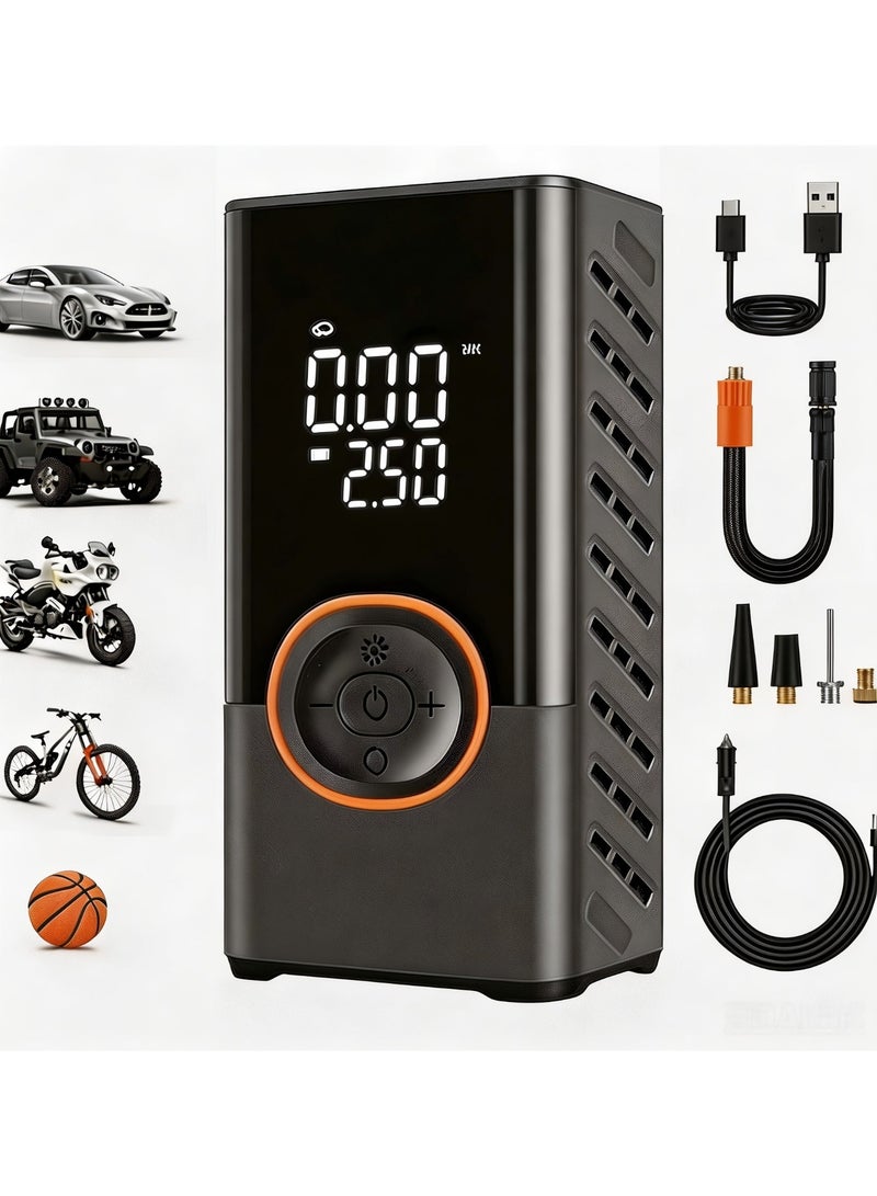 TerraLUX Tire Inflator， Portable Air Compressor Cordless， Bike Pump with Digital Dual Values Display,  150 PSI car tire inflator with LED emergency light, can be used as a power bank. Wireless and wired dual-use, comes with a 3-meter car charging cable for Cars, Motorcycles, Bikes, Balls for Gifts - Image 1