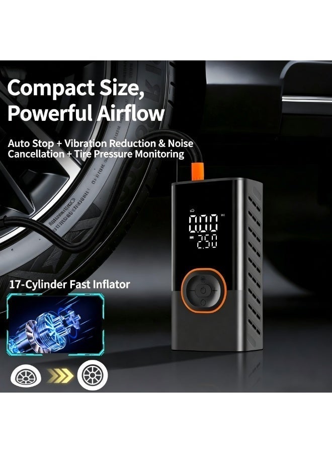 TerraLUX Tire Inflator， Portable Air Compressor Cordless， Bike Pump with Digital Dual Values Display,  150 PSI car tire inflator with LED emergency light, can be used as a power bank. Wireless and wired dual-use, comes with a 3-meter car charging cable for Cars, Motorcycles, Bikes, Balls for Gifts - Image 2