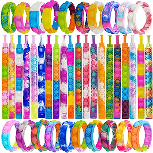 HENXING 120Pcs Pop Bracelet Bubble Fidget Toys Hand Finger Press Multicolor Silicone Wristband Toy for Classroom Prizes Stress Reliever Fidget Bulk for Kids and Adults - Image 1