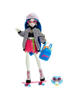 MONSTER HIGH Ghoulia Yelps  Posable Doll (10.3 in) with Blue Hair, Pet and Accessories, Gift for 3 Year Olds and Up  - Image 5