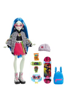 MONSTER HIGH Ghoulia Yelps  Posable Doll (10.3 in) with Blue Hair, Pet and Accessories, Gift for 3 Year Olds and Up  - Image 1