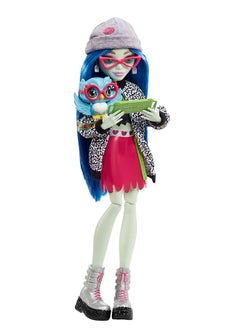 MONSTER HIGH Ghoulia Yelps  Posable Doll (10.3 in) with Blue Hair, Pet and Accessories, Gift for 3 Year Olds and Up  - Image 4