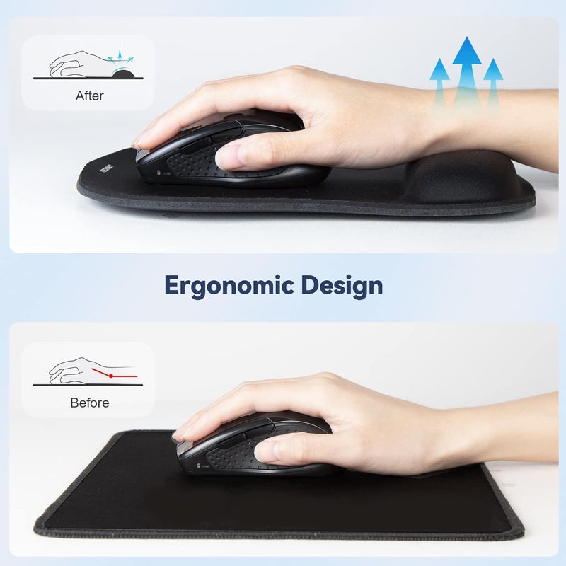 TECKNET Mouse Pad with Wrist Support, Ergonomic Gaming Mouse Pad Pain Relief, Portable Comfortable Mousepad for Computer, Laptop, Office, Home and Travel, Non-Slip Base, Waterproof Surface, Black - Image 2