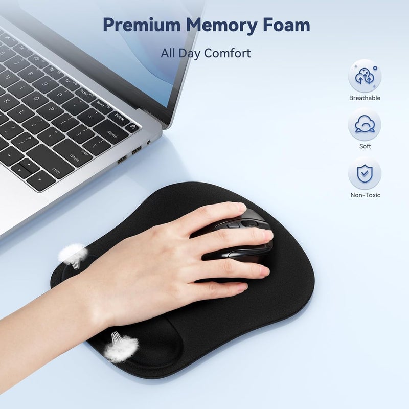 TECKNET Mouse Pad with Wrist Support, Ergonomic Gaming Mouse Pad Pain Relief, Portable Comfortable Mousepad for Computer, Laptop, Office, Home and Travel, Non-Slip Base, Waterproof Surface, Black - Image 3