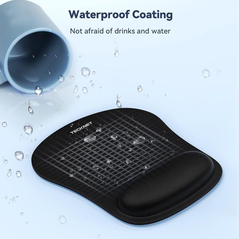 TECKNET Mouse Pad with Wrist Support, Ergonomic Gaming Mouse Pad Pain Relief, Portable Comfortable Mousepad for Computer, Laptop, Office, Home and Travel, Non-Slip Base, Waterproof Surface, Black - Image 5