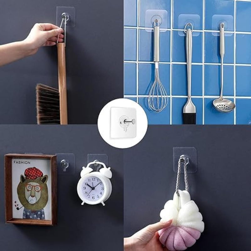 ADL PASSION ADL PASSION Self Adhesive Screw Wall Hooks Heavy Duty Sticky Hooks for Hanging Photo Frame Waterproof Transparent Adhesive Hooks for Kitchen BathroomPack of 10  - Image 2