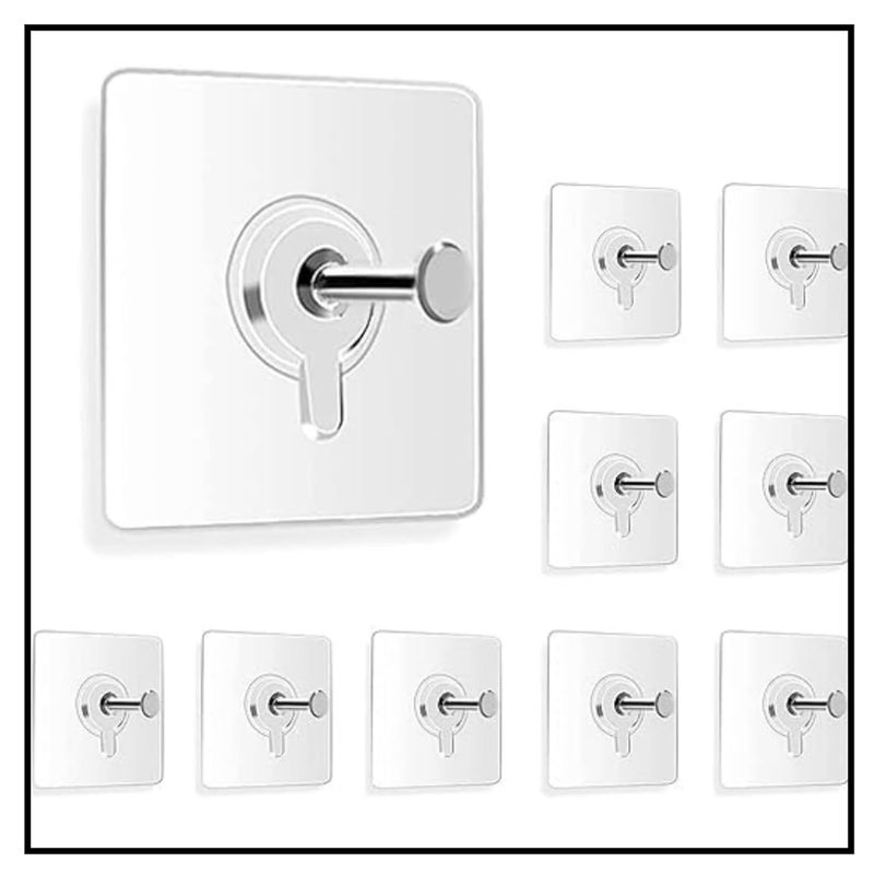 ADL PASSION ADL PASSION Self Adhesive Screw Wall Hooks Heavy Duty Sticky Hooks for Hanging Photo Frame Waterproof Transparent Adhesive Hooks for Kitchen BathroomPack of 10  - Image 1