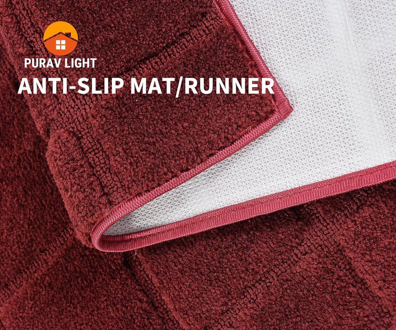 Purav Light Microfiber Kitchen Runner Mats for Floor Anti Slip Door Mats Bathroom Home Entrance Mat –20 X 32 Inch, Maroon - Image 2