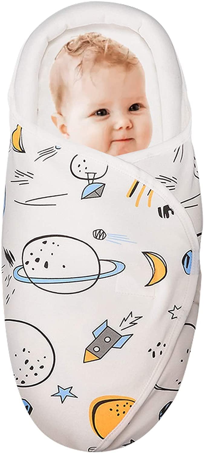 Knirose Baby Swaddle Blankets, Unisex Baby Blanket Wrap for Newborn Baby Boys Girls, Skin Friendly Wearable Swaddle Sleep Sack Made of Combed Cotton (Planet, White, 0-3 Months) - Image 1
