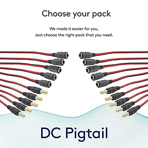 FEDUS 18Awg 20 Pairs Each Dc Power Pigtail Cable 12V 5A Male & Female 20 Pairs Dc Power Plug Adapter Connector For Cctv Home Security Surveillance Camera Dc Extension Cord Power Tail, Red - Image 3