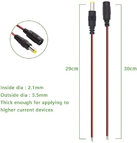 FEDUS 18Awg 20 Pairs Each Dc Power Pigtail Cable 12V 5A Male & Female 20 Pairs Dc Power Plug Adapter Connector For Cctv Home Security Surveillance Camera Dc Extension Cord Power Tail, Red - Image 2