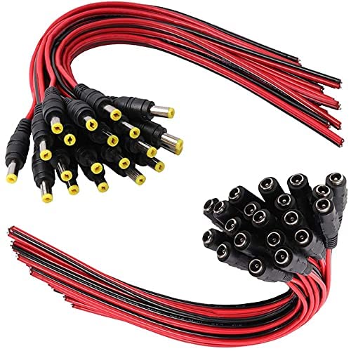 FEDUS 18Awg 20 Pairs Each Dc Power Pigtail Cable 12V 5A Male & Female 20 Pairs Dc Power Plug Adapter Connector For Cctv Home Security Surveillance Camera Dc Extension Cord Power Tail, Red - Image 1