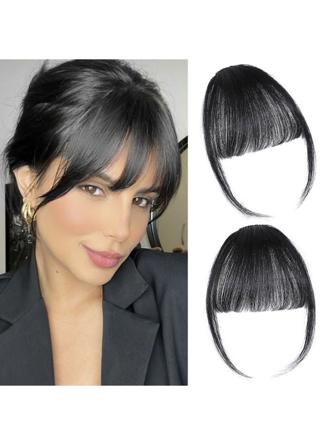 ELEFOCUS Clip-on Natural Black Human Hair Extensions - Wispy Bangs with Temples for Daily Wear - Image 1