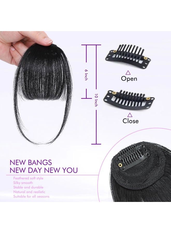 ELEFOCUS Clip-on Natural Black Human Hair Extensions - Wispy Bangs with Temples for Daily Wear - Image 2