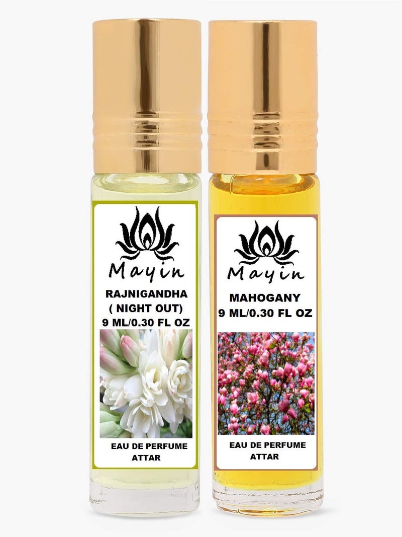 Mayin Rajnigandha Night Out And Mahogany Eau De Perfume Combo Pack of 2 9ml Attar - Image 1