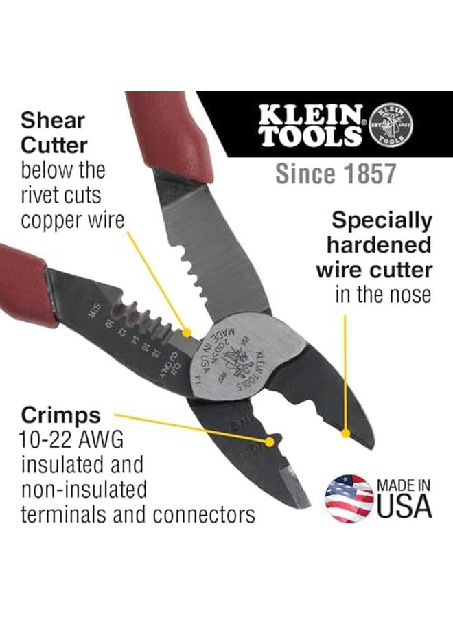 Klein Tools 2005N Wire Cutter Made Inch Stripper Crimper Tool Strips 10 18 Awg Stranded Crimps 10 22 Awg Terminals With Shear Cutter - Image 2