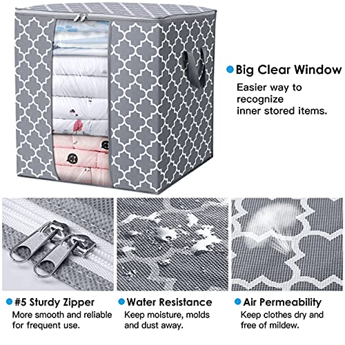 WISELIFE Storage Bags [3 Pack/100L] Large Blanket Clothes Organization and Storage Containers for Comforters,Bedding, Foldable Organizer with Reinforced Handle, Clear Window, Sturdy Zippers,Light Gray - Image 3