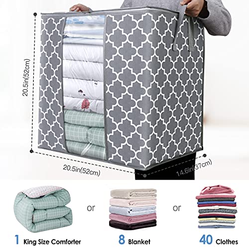 WISELIFE Storage Bags [3 Pack/100L] Large Blanket Clothes Organization and Storage Containers for Comforters,Bedding, Foldable Organizer with Reinforced Handle, Clear Window, Sturdy Zippers,Light Gray - Image 2