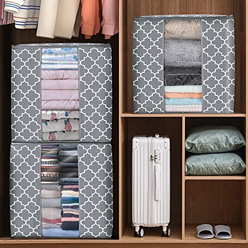 WISELIFE Storage Bags [3 Pack/100L] Large Blanket Clothes Organization and Storage Containers for Comforters,Bedding, Foldable Organizer with Reinforced Handle, Clear Window, Sturdy Zippers,Light Gray - Image 4