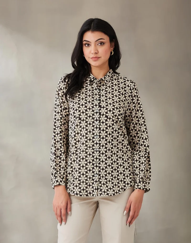 Fabindia Black Cotton Bagru Alma Shirt