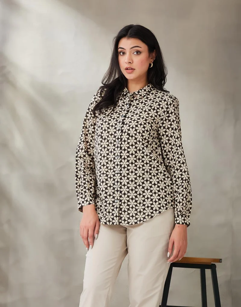 Fabindia Black Cotton Bagru Alma Shirt