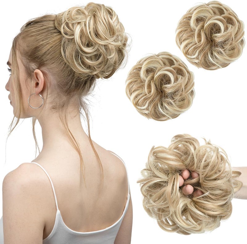 SARLA 2PCS Messy Bun Hair Pieces for Womens Synthetic Scrunchies Buns Extension Hairpieces Updo Pony Tail Dirty Blonde - Image 1