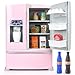 PLAY Refrigerator Toy Fridge with Ice Dispenser Kids Pretend Play Kitchen Accessories with Toy Food Drink Bottles Milk Cans Play Kitchen Appliances Set for Girls Age 3 White - Image 2
