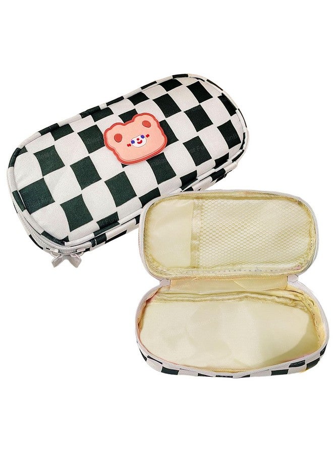 FunBlast Pencil Pouches - Kawaii Pencil Pouch, Aesthetic Checker Canvas Pencil Case Organizer, Large Capacity Stationary Bag Holder, Multipurpose Zipper Pouch for Kids & Adults (Black) - Image 1