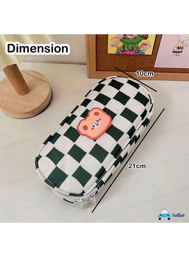 FunBlast Pencil Pouches - Kawaii Pencil Pouch, Aesthetic Checker Canvas Pencil Case Organizer, Large Capacity Stationary Bag Holder, Multipurpose Zipper Pouch for Kids & Adults (Black) - Image 2