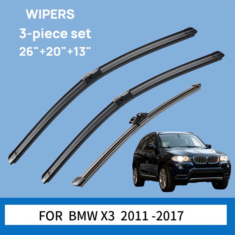 For BMW X3 26+20+13 Inch Wiper Blades 2011-2017 Front Rear LHD Exact Fit All Season - Image 1