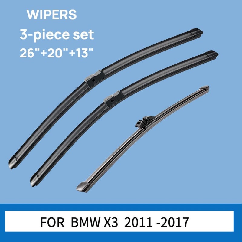 For BMW X3 26+20+13 Inch Wiper Blades 2011-2017 Front Rear LHD Exact Fit All Season - Image 2