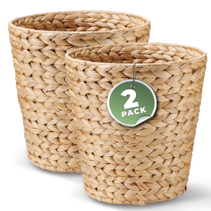 84ECO 2-Pack Wicker Trash Cans for Bathroom, Bedroom, Office - Rattan Trash Can - Decorative Waste Basket - Image 1